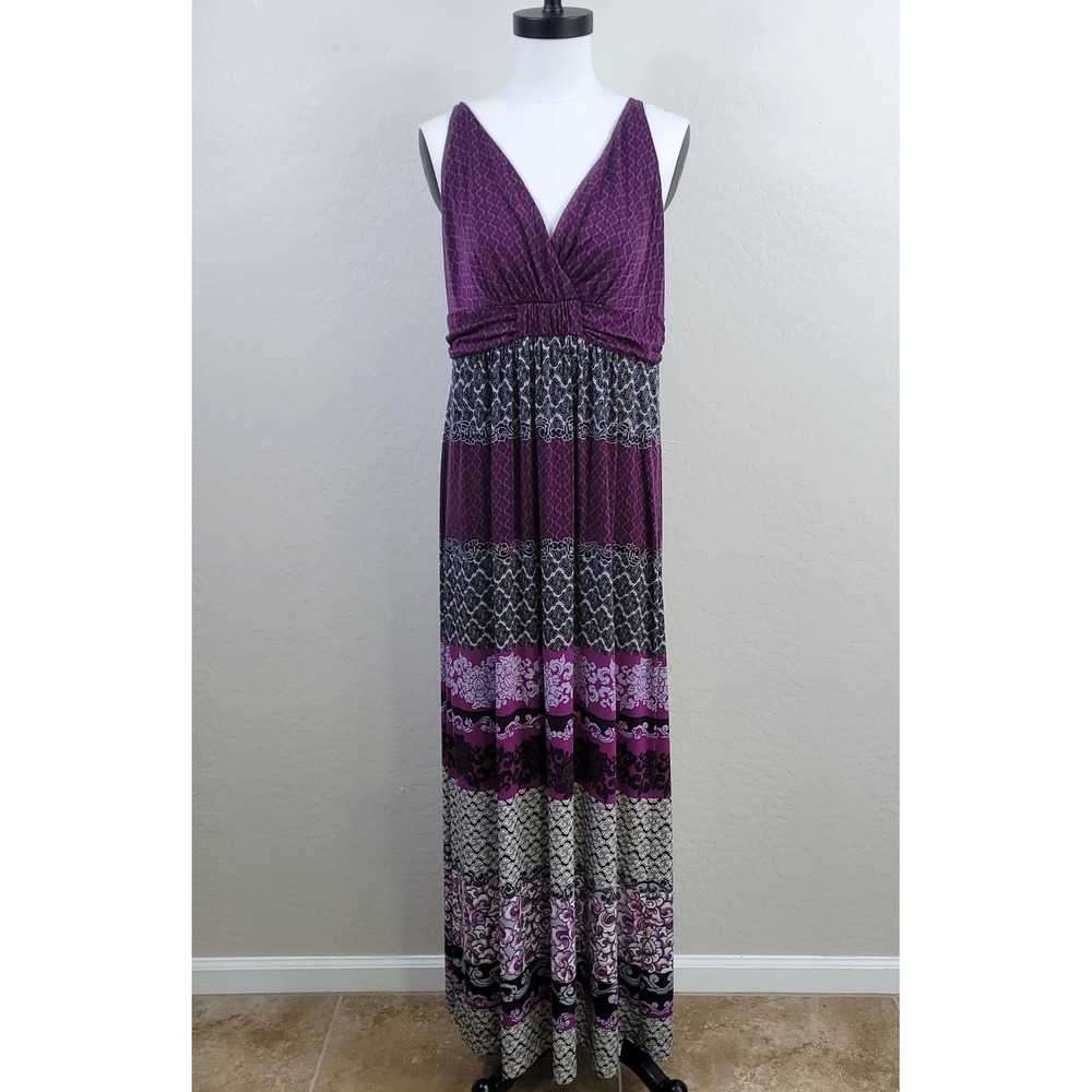 Soma Maxi Dress Womens Medium Purple Medallion Print Sleeveless Empire Waist